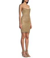 B. Darlin Bungee Straps Scoop Neckline Allover Glitter & Pearls Bodycon Dress