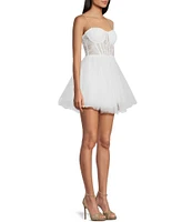 B. Darlin Corset Illusion Waist Fit & Flare Tulle Dress