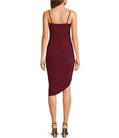 B. Darlin Cowl Neck Shirred Asymmetric Hem Knee Length Dress