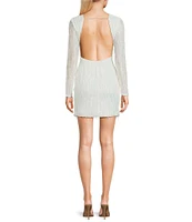 B. Darlin Round Neck Long Sleeve Open Back Fringe/Sequin Pull-On Dress