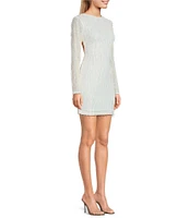 B. Darlin Round Neck Long Sleeve Open Back Fringe/Sequin Pull-On Dress