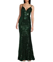 B. Darlin Double Strap V-Neck Sequin & Pearl Studded Dress