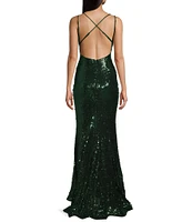 B. Darlin Double Strap V-Neck Sequin & Pearl Studded Dress