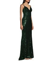 B. Darlin Double Strap V-Neck Sequin & Pearl Studded Dress