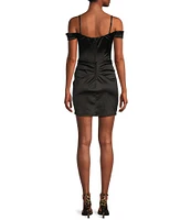 B. Darlin Drape Neck Off-The-Shoulder Faux Wrap Dress