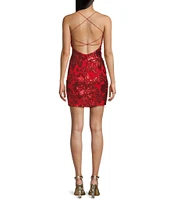 B. Darlin Floral Placement Sequin V-Neck Bodycon Dress