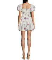B. Darlin Floral Print Puff Sleeve Smocked Fit And Flare Dress