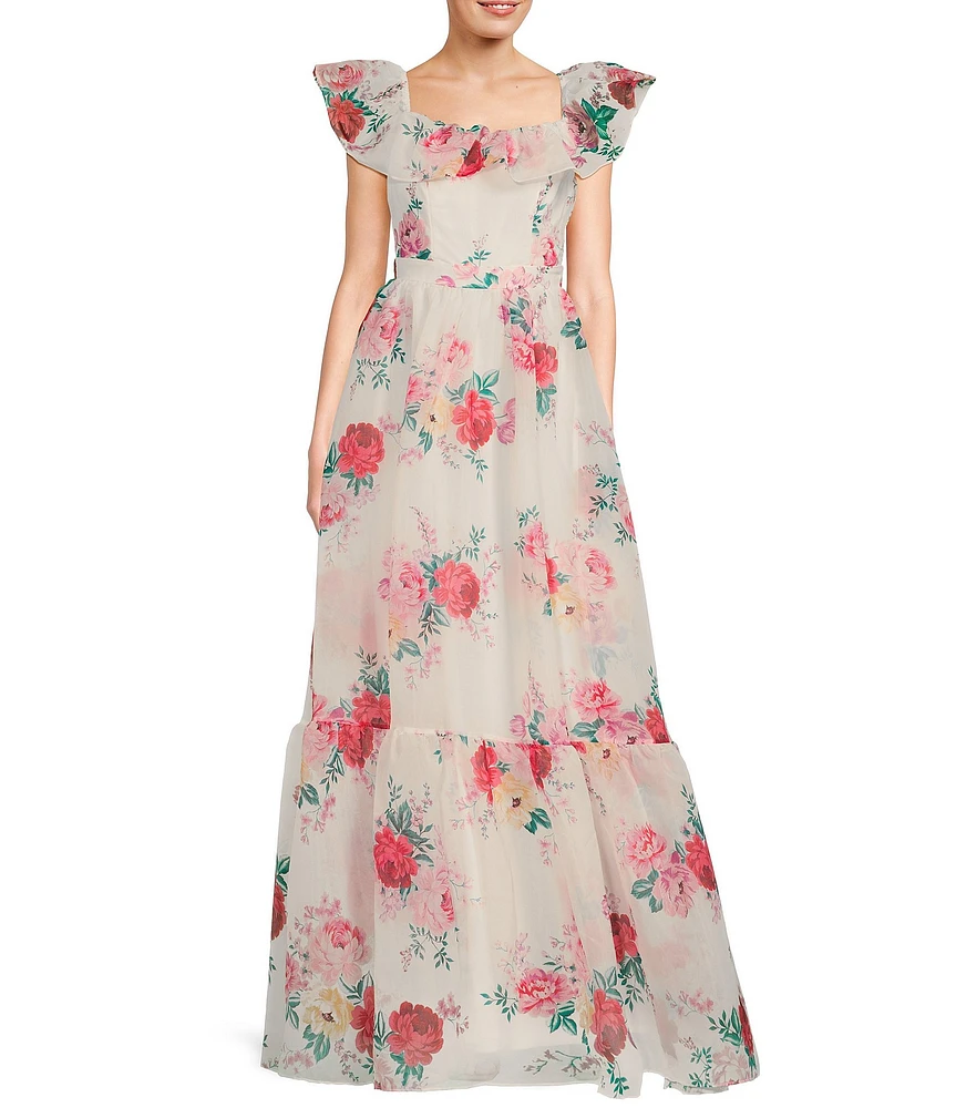 B. Darlin Floral Print Ruffled A-Line Dress