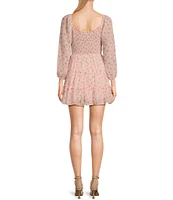 B. Darlin Floral Print Smocked Bodice Long Sleeve Tiered Dress