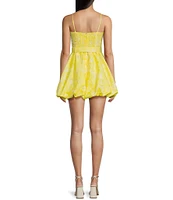 B. Darlin Floral Print Spaghetti Strap Belted Bubble Skirt Smocked Back Dress