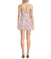 B. Darlin Floral Print Square Neck Lace & Ribbon Trim A-Line Dress