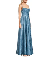 B. Darlin Floral Print Square Neck Spaghetti Strap Front Slit A-Line Dress