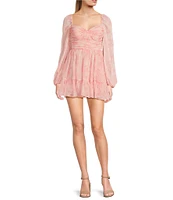 B. Darlin Floral Print Sweetheart Neck Long Sleeve Ruffle Dress