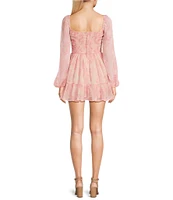 B. Darlin Floral Print Sweetheart Neck Long Sleeve Ruffle Dress