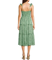 B. Darlin Floral Print Sweetheart Neck Ruffle Sleeve Corset Layered Midi Dress