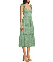 B. Darlin Floral Print Sweetheart Neck Ruffle Sleeve Corset Layered Midi Dress