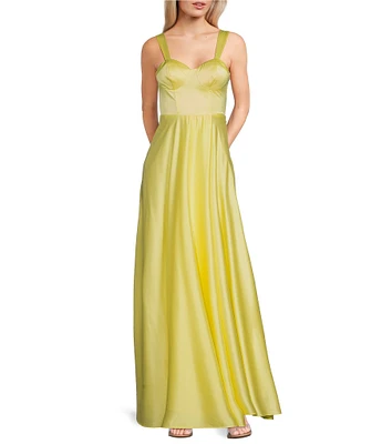B. Darlin Sweetheart Neck Wide Strap Bustier Lace-Up Back Side Slit Dress