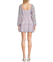 B. Darlin Floral Print V-Neck Smocked Long Sleeve Ruffle Layered Dress