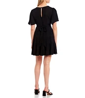 B. Darlin Flutter Short-Sleeve Deep V-Neck Ruffled Tier Fit-And-Flare Dress