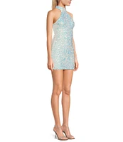 B. Darlin Halter Neck Open Back 3D Sequins Bodycon Dress