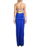 B. Darlin Halter Surplus Back Strap Detail Side Shirring Long Dress