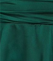 B. Darlin Halter V-Neck Ruched Waist Layered Skirt Bubble Satin Dress