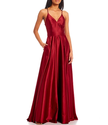 B. Darlin Lace Bra Back Satin Long Dress