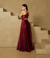 B. Darlin Lace Bra Back Satin Long Dress