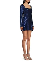 B. Darlin Long Sleeve Square Neck Back Tie Sequin Dress