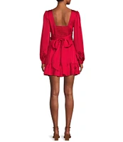 B. Darlin Long Sleeve V-Neck Knot Bubble Twist Satin Dress