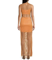 B. Darlin Mesh Stone Scoop Neck Sleeveless Long Dress