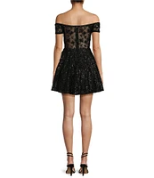 B. Darlin Sequin Off-The-Shoulder Lace Corset Fit & Flare Dress