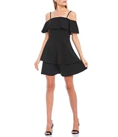 B. Darlin Off-The-Shoulder Popover Double Hem Skater Dress
