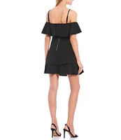B. Darlin Off-The-Shoulder Popover Double Hem Skater Dress