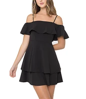B. Darlin Off-The-Shoulder Popover Double Hem Skater Dress