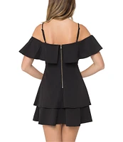 B. Darlin Off-The-Shoulder Popover Double Hem Skater Dress