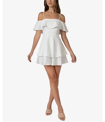 B. Darlin Off-The-Shoulder Popover Double Hem Skater Dress