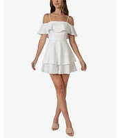 B. Darlin Off-The-Shoulder Popover Double Hem Skater Dress