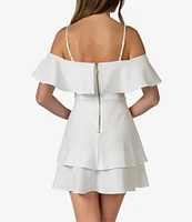 B. Darlin Off-The-Shoulder Popover Double Hem Skater Dress
