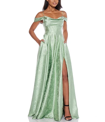 B. Darlin Off-The-Shoulder Spaghetti Strap Floral Printed Long Dress