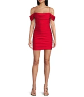 B. Darlin Off The Shoulder Spaghetti Strap Shirred Bodycon Dress