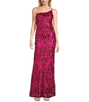 B. Darlin One Shoulder Pattern Sequin Strappy Back Long Dress