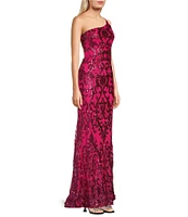 B. Darlin One Shoulder Pattern Sequin Strappy Back Long Dress