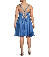 B. Darlin Plus Satin Lace-Up Back Fit-And-Flare Dress