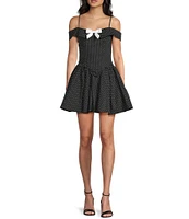 B. Darlin Polka Dot Off-The-Shoulder Bow Front Drop Waist Mini Dress