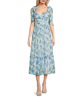 B. Darlin Printed Chiffon Sweetheart Neck Ruffle Dress