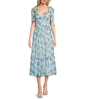 B. Darlin Printed Chiffon Sweetheart Neck Ruffle Dress