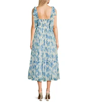 B. Darlin Printed Chiffon Sweetheart Neck Ruffle Dress