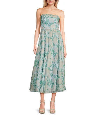 B. Darlin Printed Organza Strapless Sweetheart Neck A-Line Dress