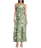 B. Darlin Printed Satin Halter Neck Sleeveless Maxi Dress